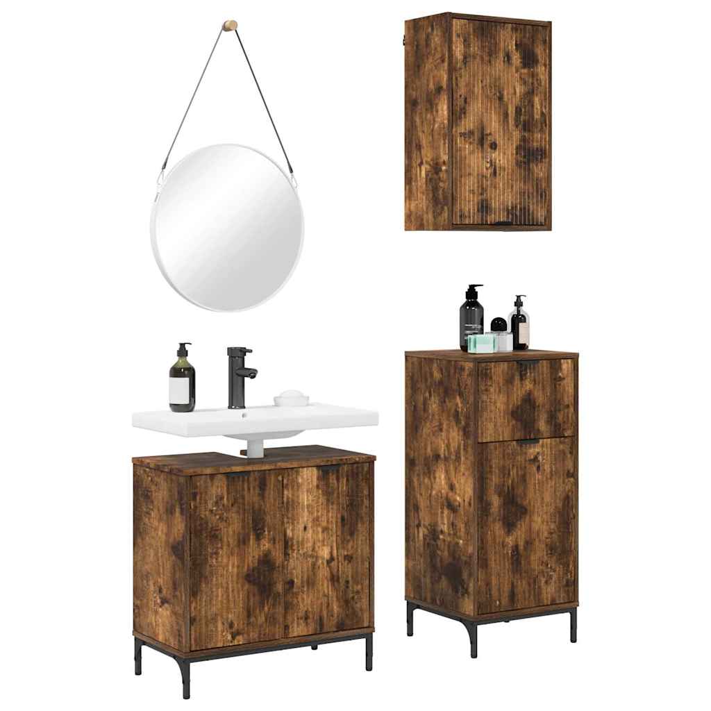 Set di mobili per il bagno con cassetto 3 pcs Rovere fumÃ©