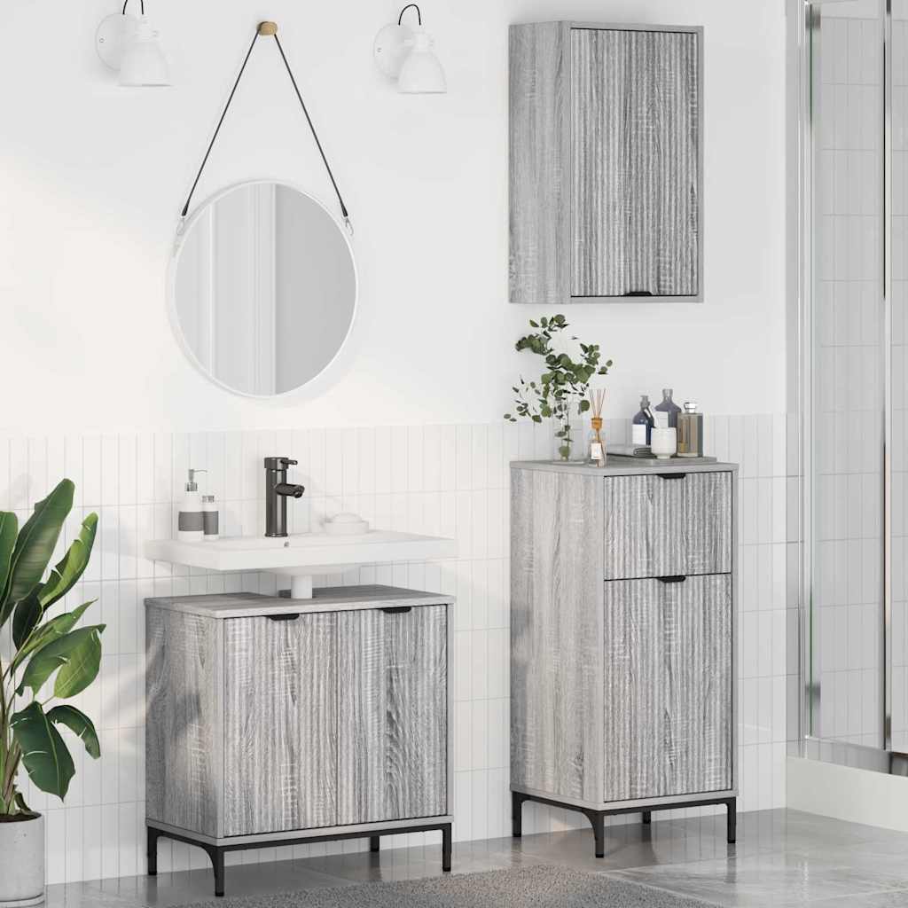 Set di mobili per il bagno con cassetto 3 pcs Grigio Sonoma