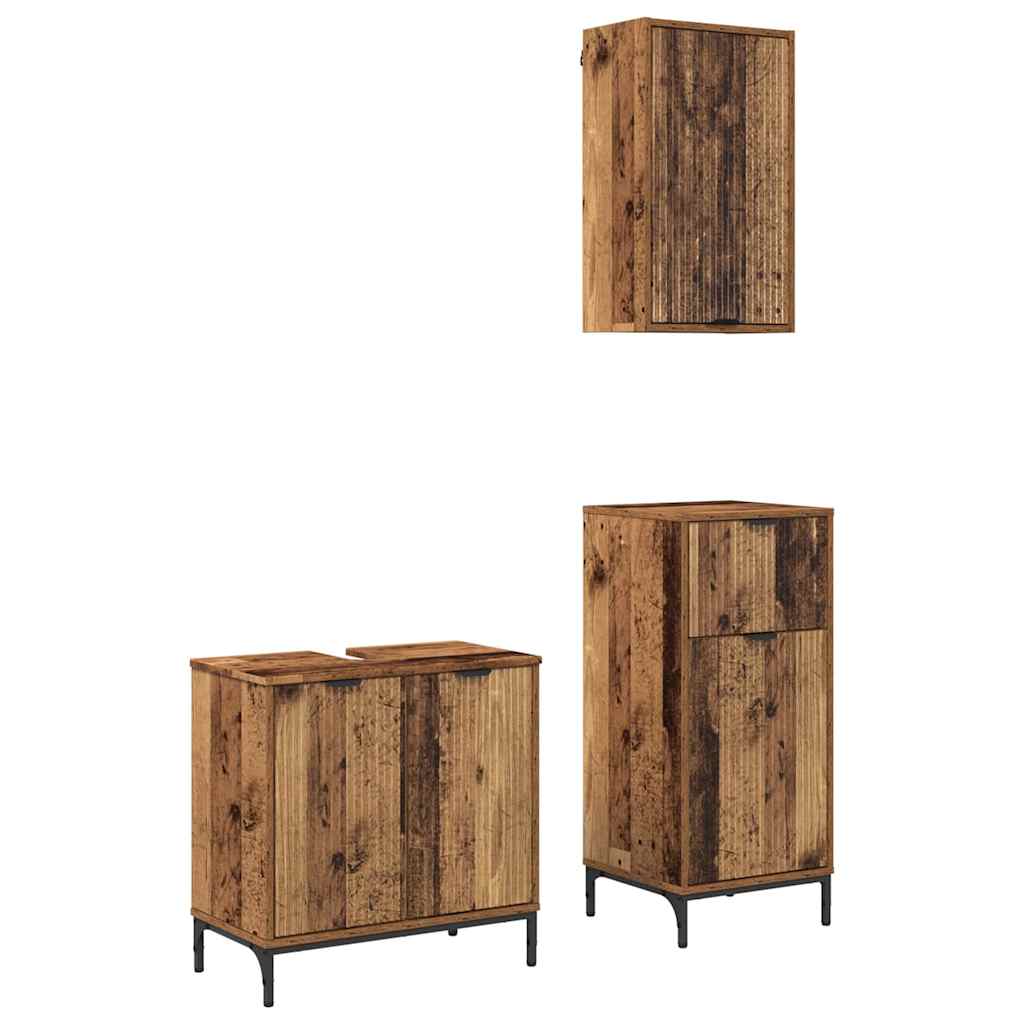 Set di mobili per il bagno con cassetto 3 pcs Legno vecchio