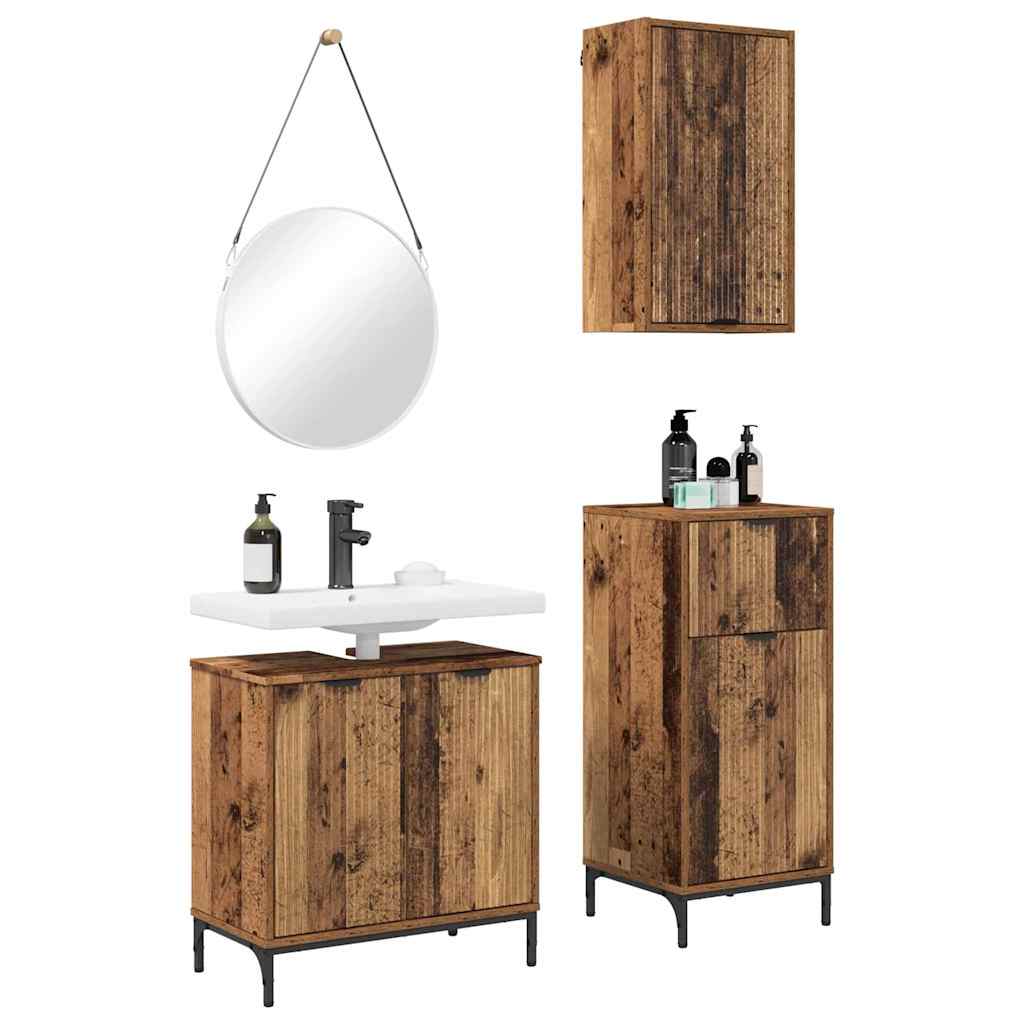 Set di mobili per il bagno con cassetto 3 pcs Legno vecchio