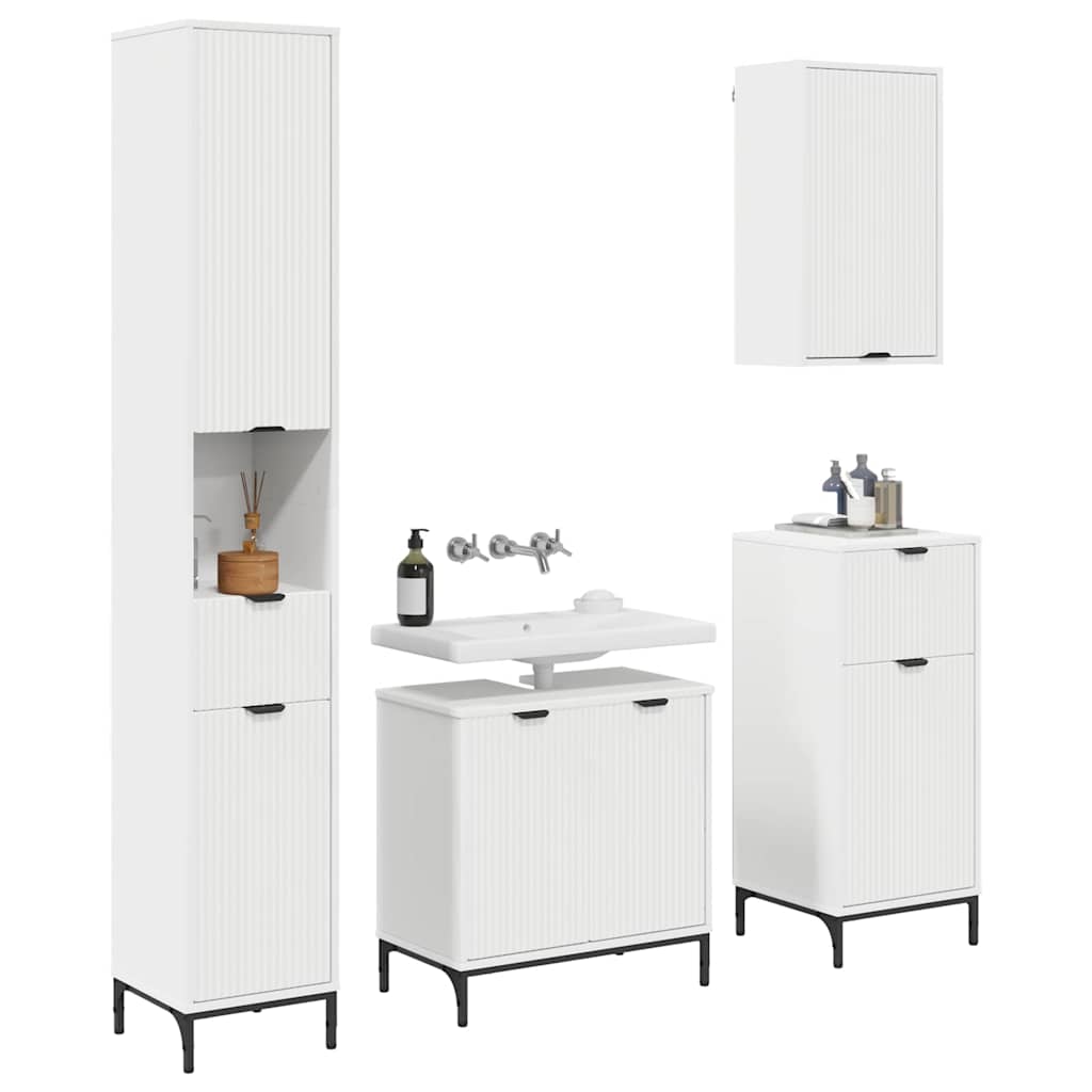 Set di mobili per il bagno Bianco Legno ingegnerizzato, Metallo