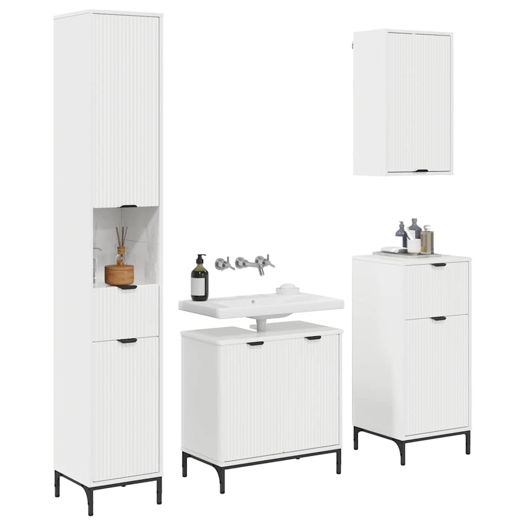 Set di mobili per il bagno con cassetto con porta Bianco Lucido