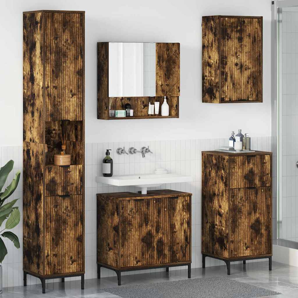 Set di mobili per il bagno con cassetto con porta Rovere fumÃ©