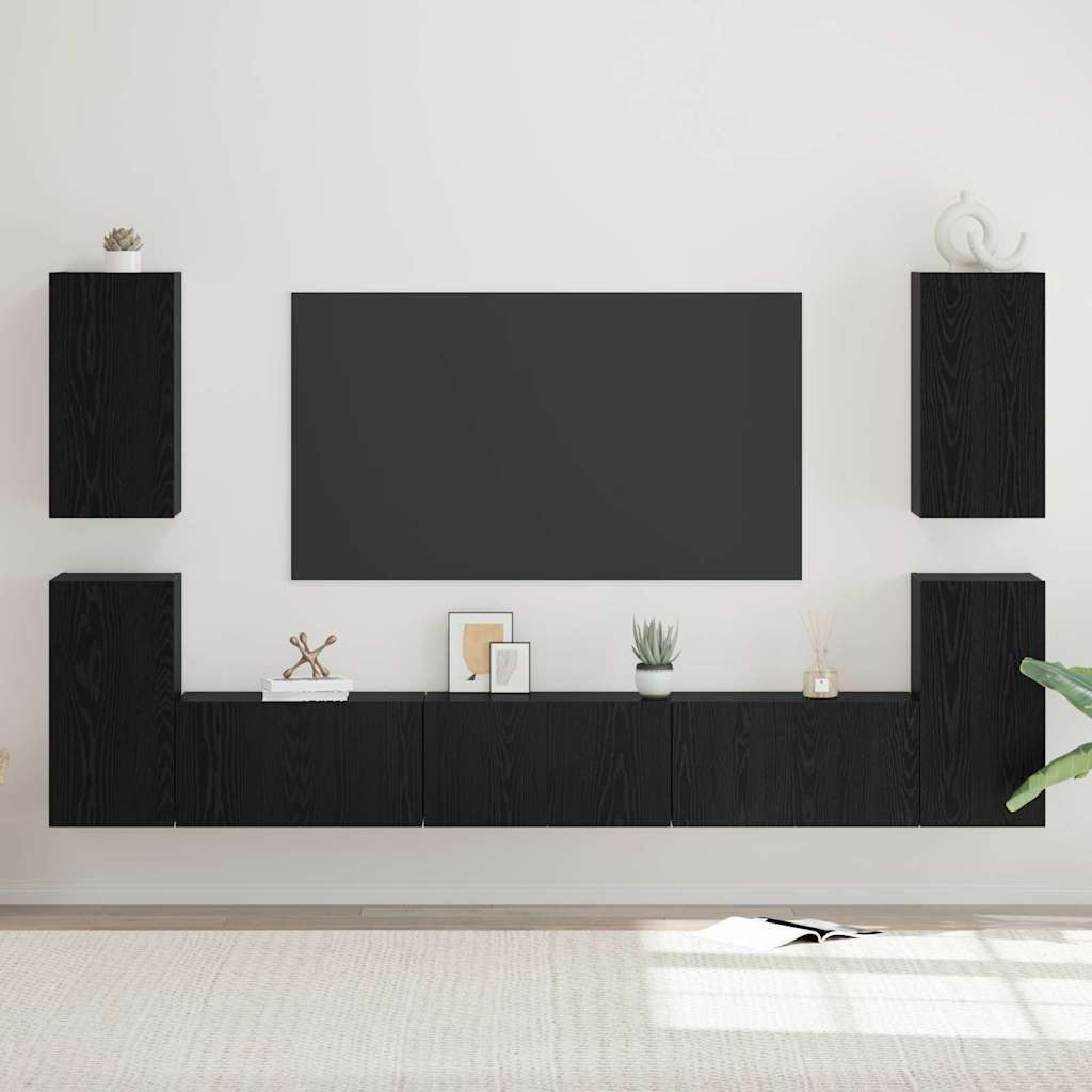 Set mobile TV Montaggio a parete Rovere Nero Legno multistrato