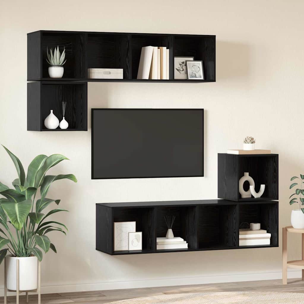 Set mobile TV 4 pcs Rovere Nero Legno multistrato