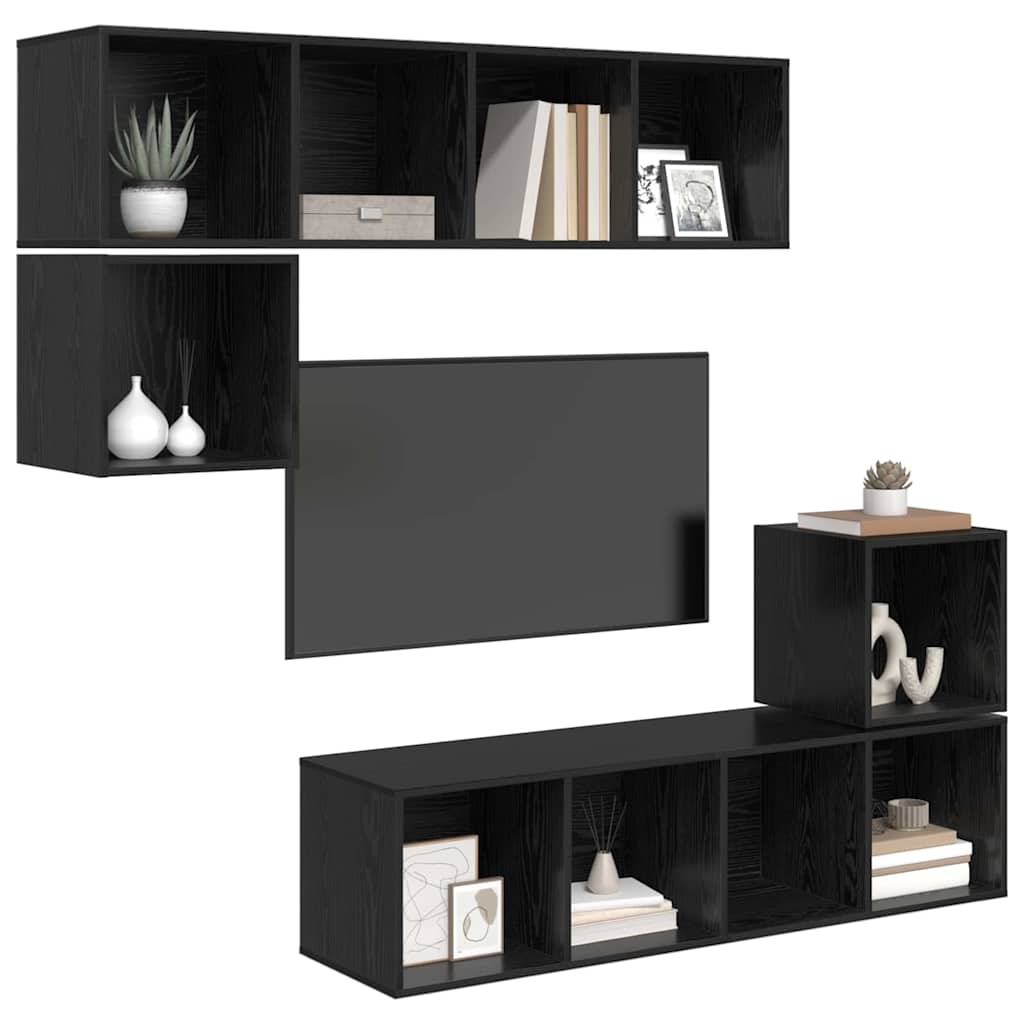 Set mobile TV 4 pcs Rovere Nero Legno multistrato