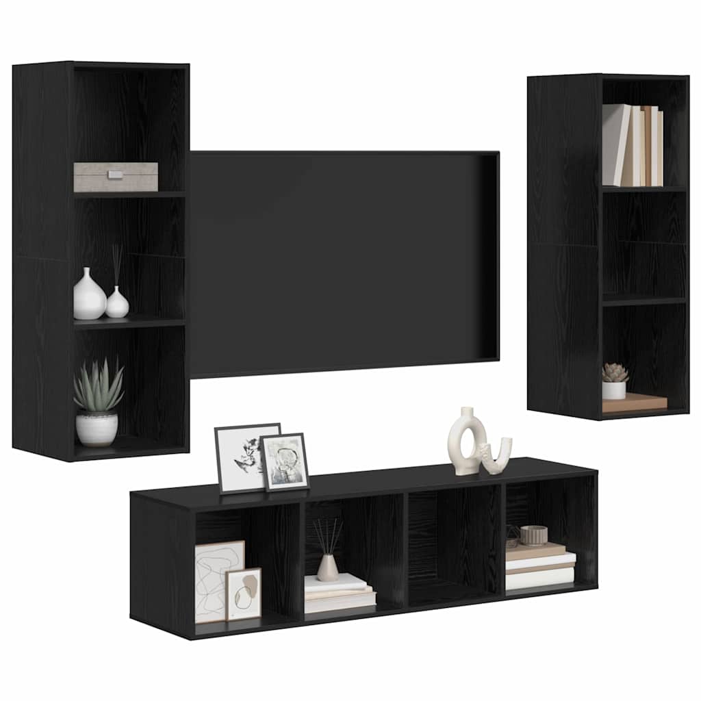 Set mobile TV 3 pcs Rovere Nero Legno multistrato