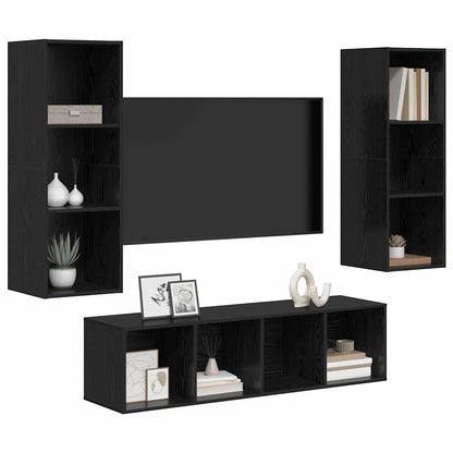 Set mobile TV 3 pcs Rovere Nero Legno multistrato