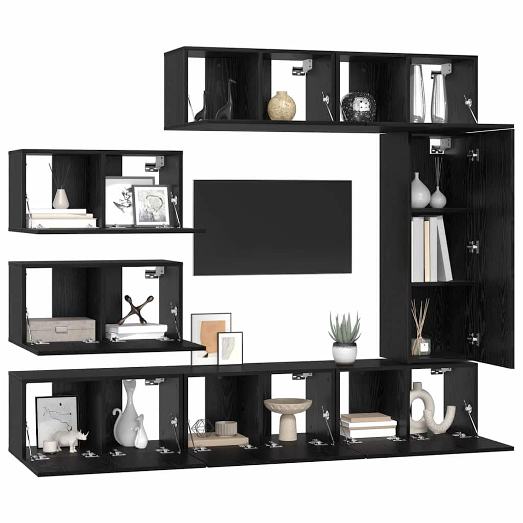 Set mobile TV 8 pcs Rovere Nero Legno multistrato
