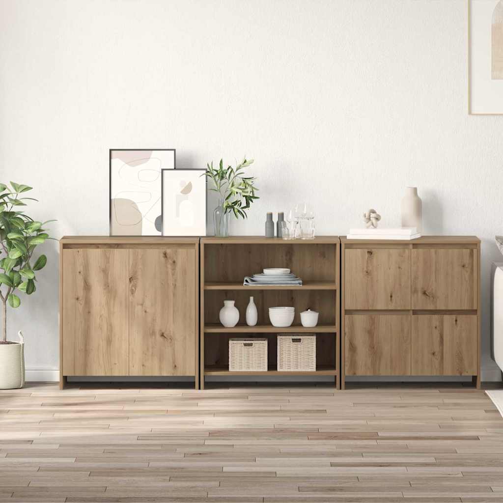 Credenza con cassetto 3 pcs Rovere artigianale 70 x 41 x 75 cm