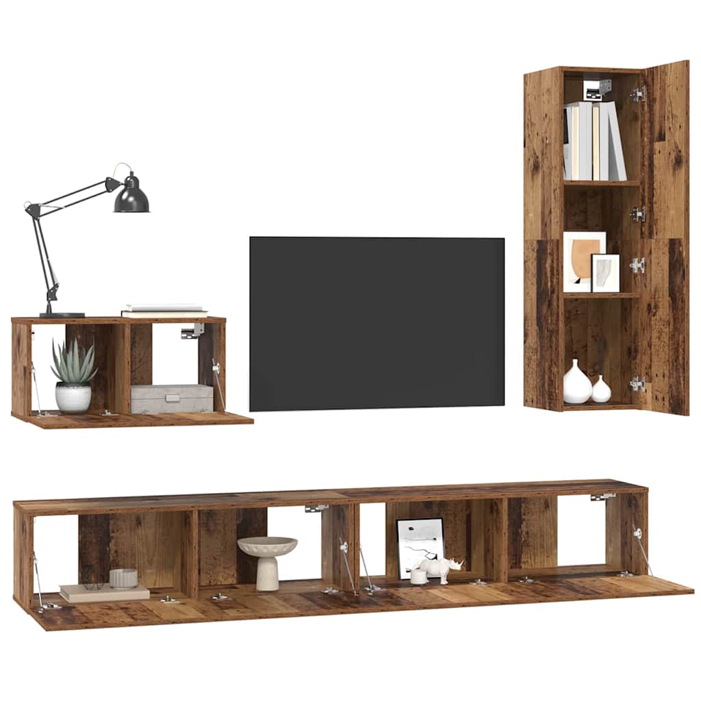 Mobile TV da Parete 4 pcs Legno vecchio Legno multistrato