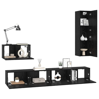Mobile TV da Parete 4 pcs Rovere Nero Legno multistrato