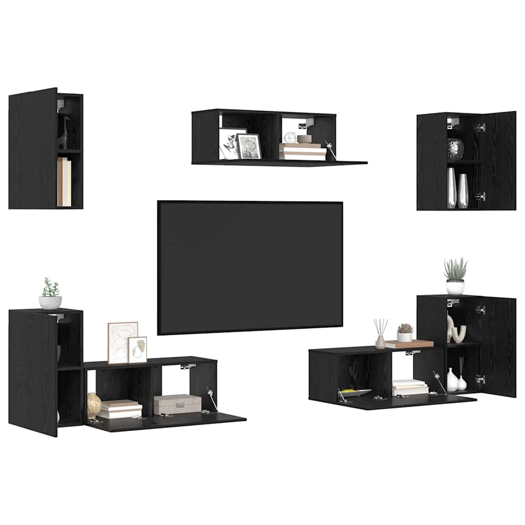 Set mobile TV 7 pcs Rovere Nero Legno multistrato