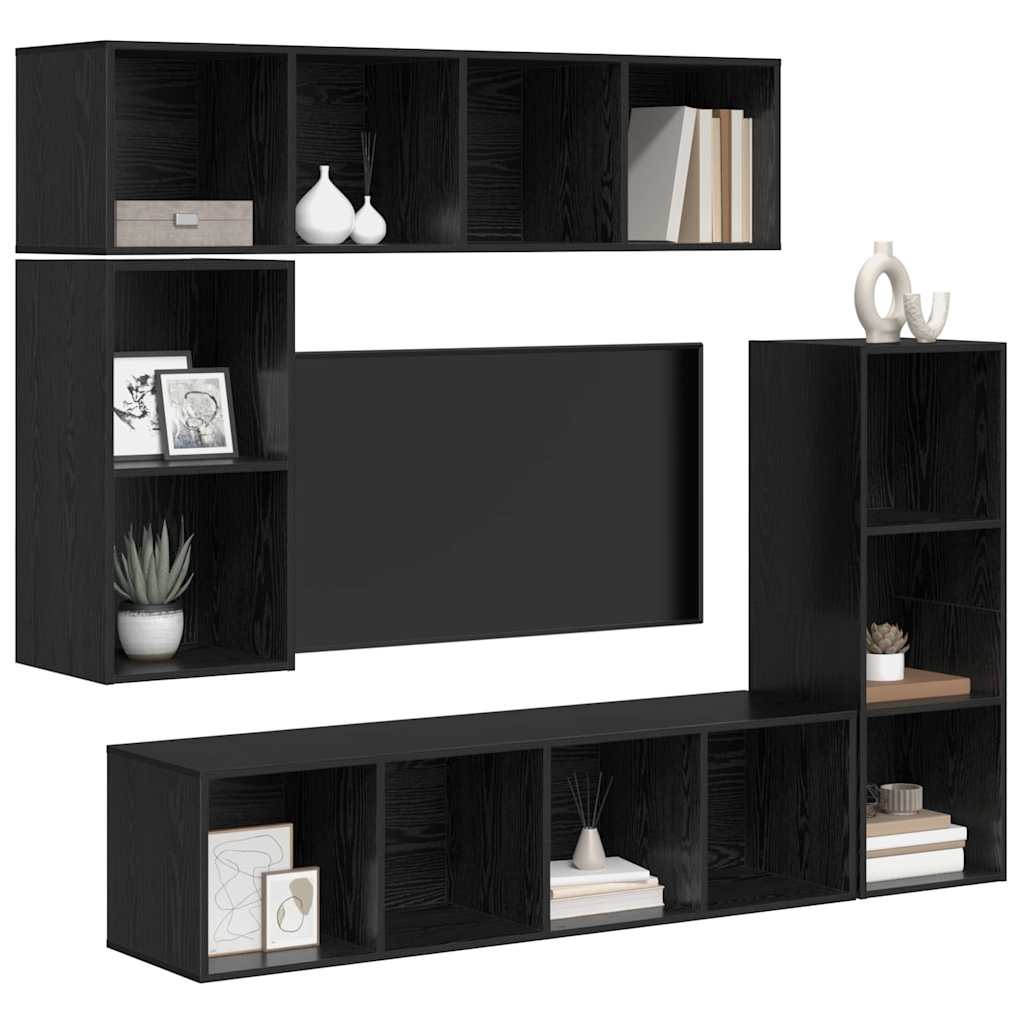 Set mobile TV 4 pcs Rovere Nero Legno multistrato