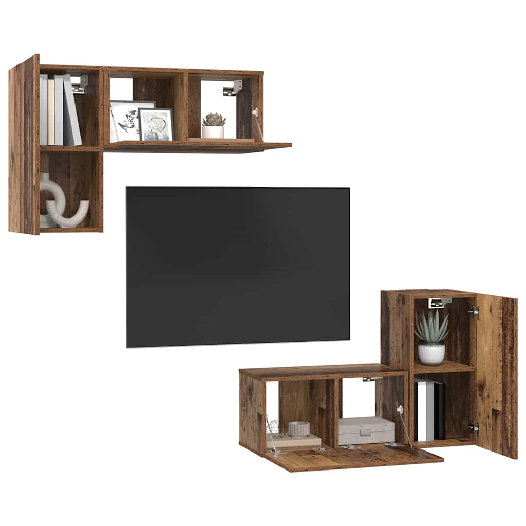 Set mobile TV 4 pcs Legno vecchio Legno multistrato