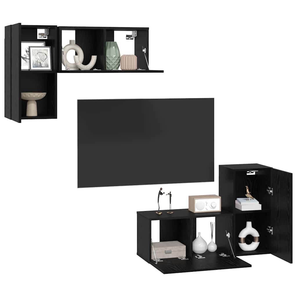 Set mobile TV Montaggio a parete Rovere Nero Legno multistrato