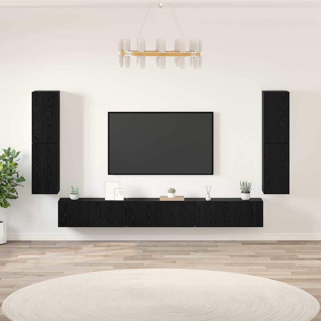 UnitÃ  TV Montaggio a parete 4 pcs Rovere Nero Legno multistrato
