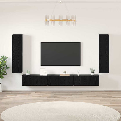 UnitÃ  TV Montaggio a parete 4 pcs Rovere Nero Legno multistrato