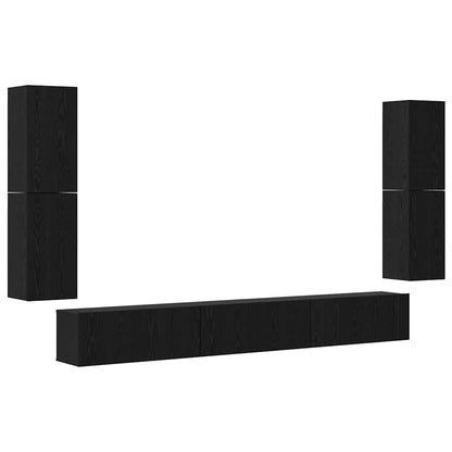UnitÃ  TV Montaggio a parete 4 pcs Rovere Nero Legno multistrato