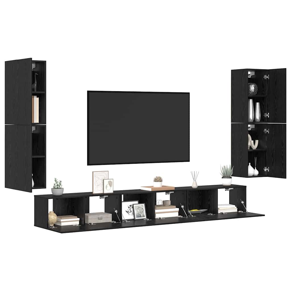 UnitÃ  TV Montaggio a parete 4 pcs Rovere Nero Legno multistrato