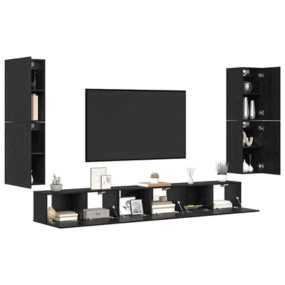 UnitÃ  TV Montaggio a parete 4 pcs Rovere Nero Legno multistrato