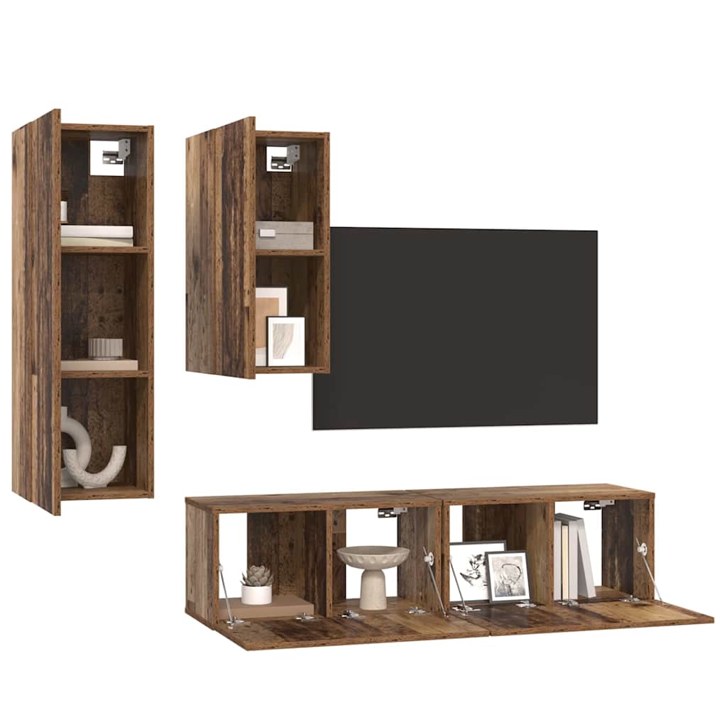 Set mobile TV 4 pcs Legno vecchio Legno multistrato