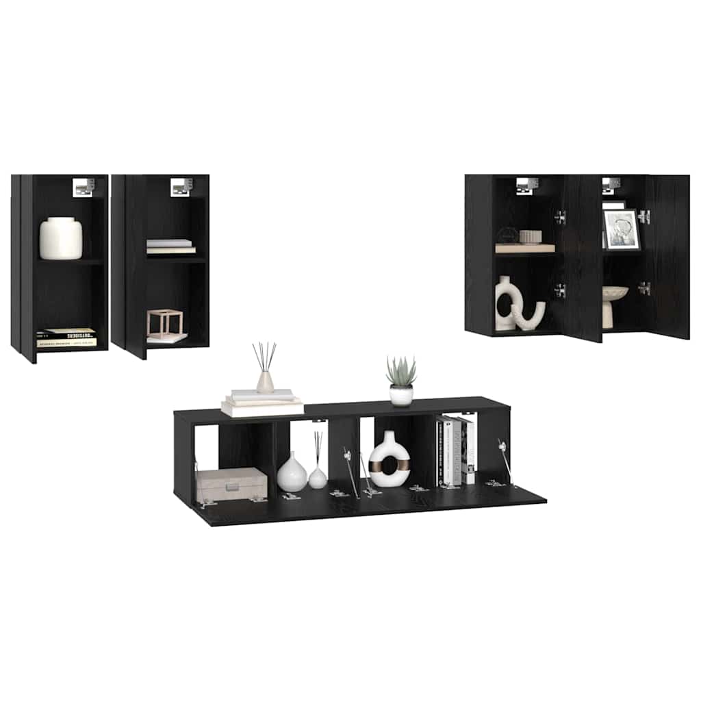 Set mobile TV Montaggio a parete Rovere Nero Legno multistrato