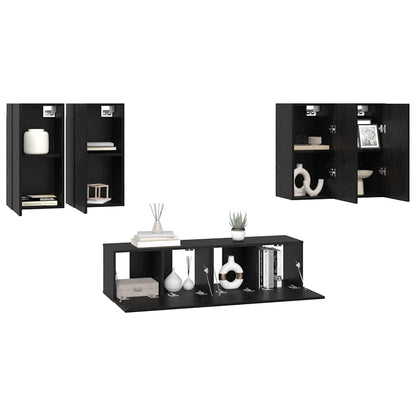 Set mobile TV Montaggio a parete Rovere Nero Legno multistrato