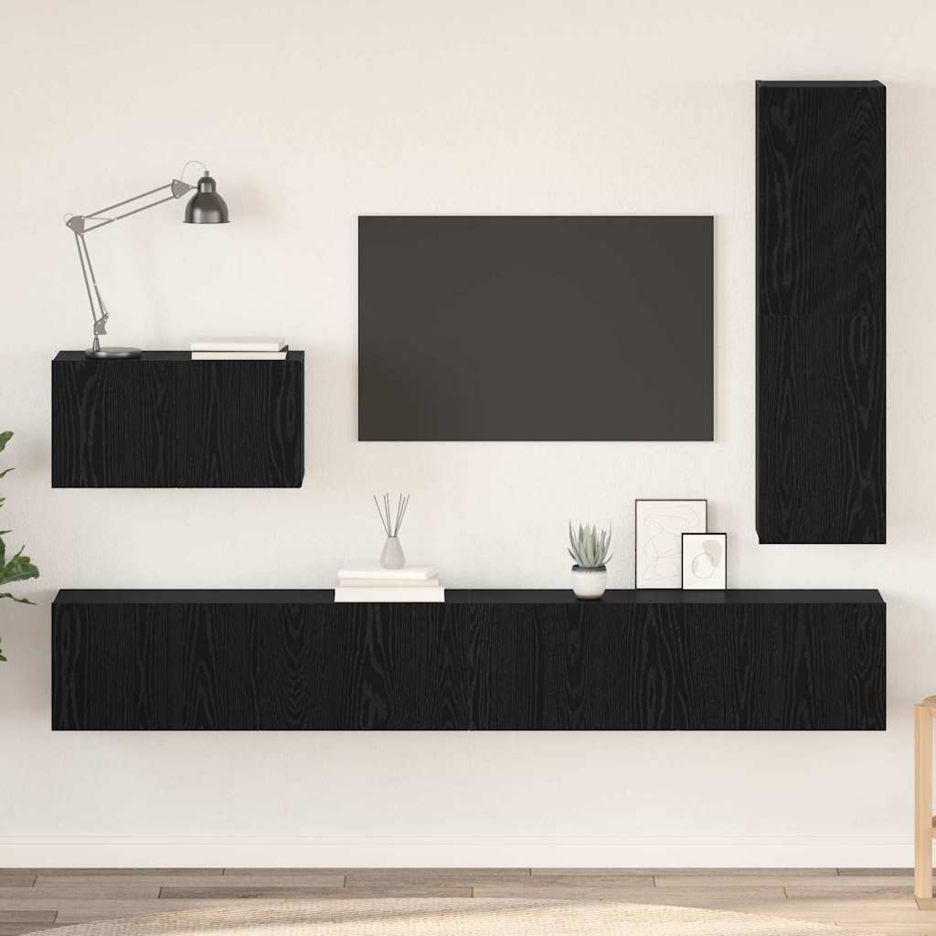 Set mobile TV con cassetto 4 pcs Rovere Nero Legno multistrato
