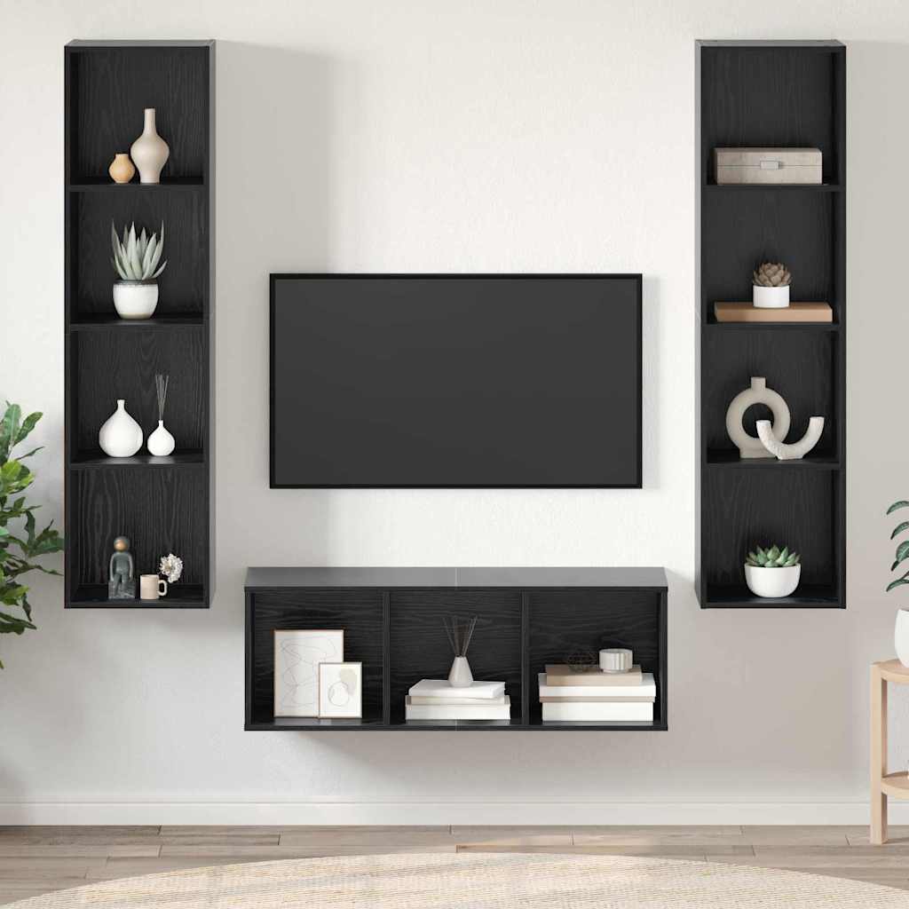 Set mobile TV 3 pcs Rovere Nero Legno multistrato
