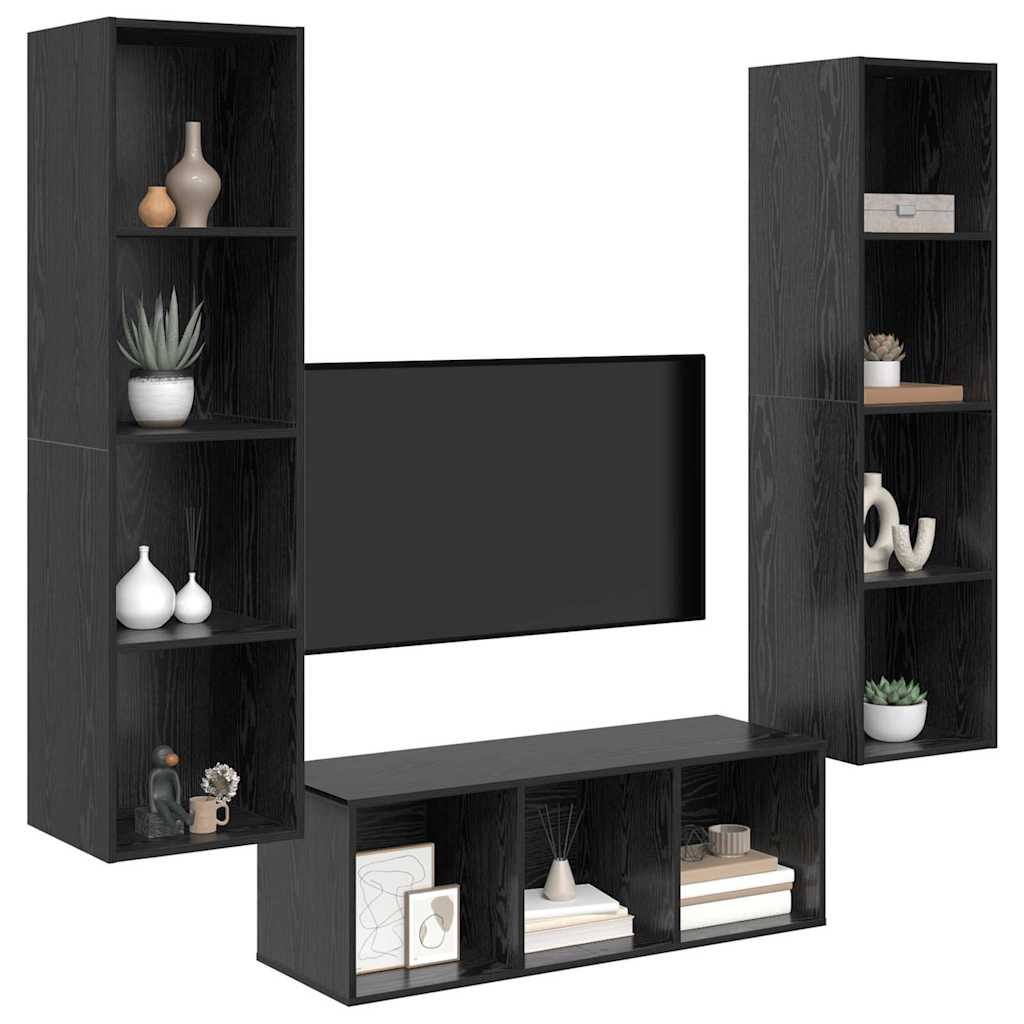 Set mobile TV 3 pcs Rovere Nero Legno multistrato
