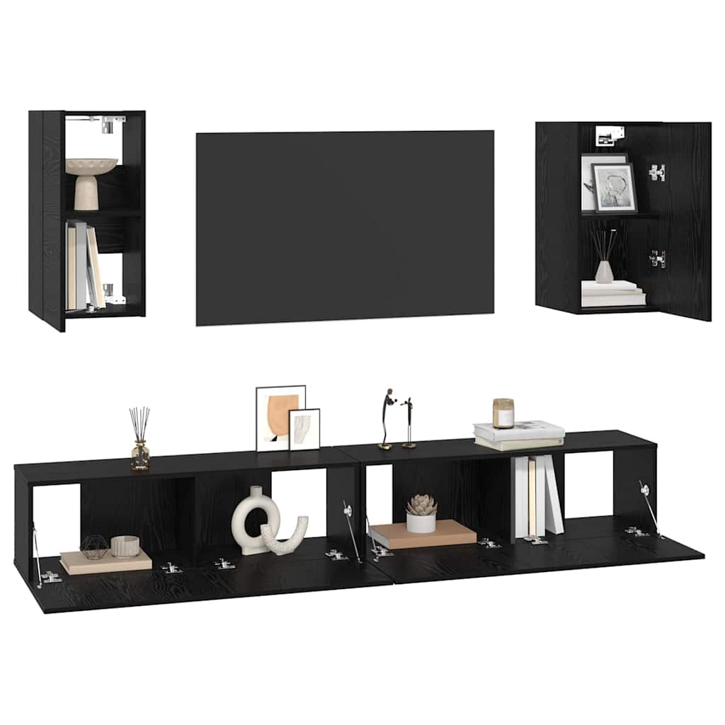 Mobile TV da Parete 3 pcs Rovere Nero Legno multistrato