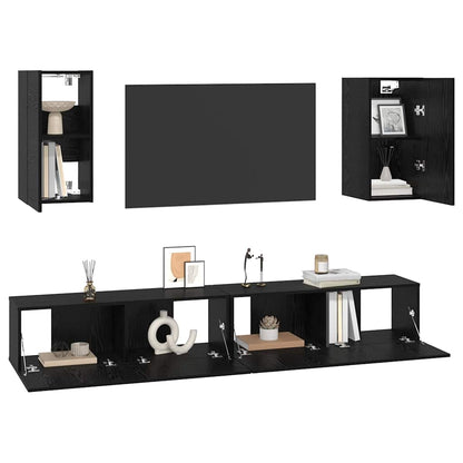 Mobile TV da Parete 3 pcs Rovere Nero Legno multistrato