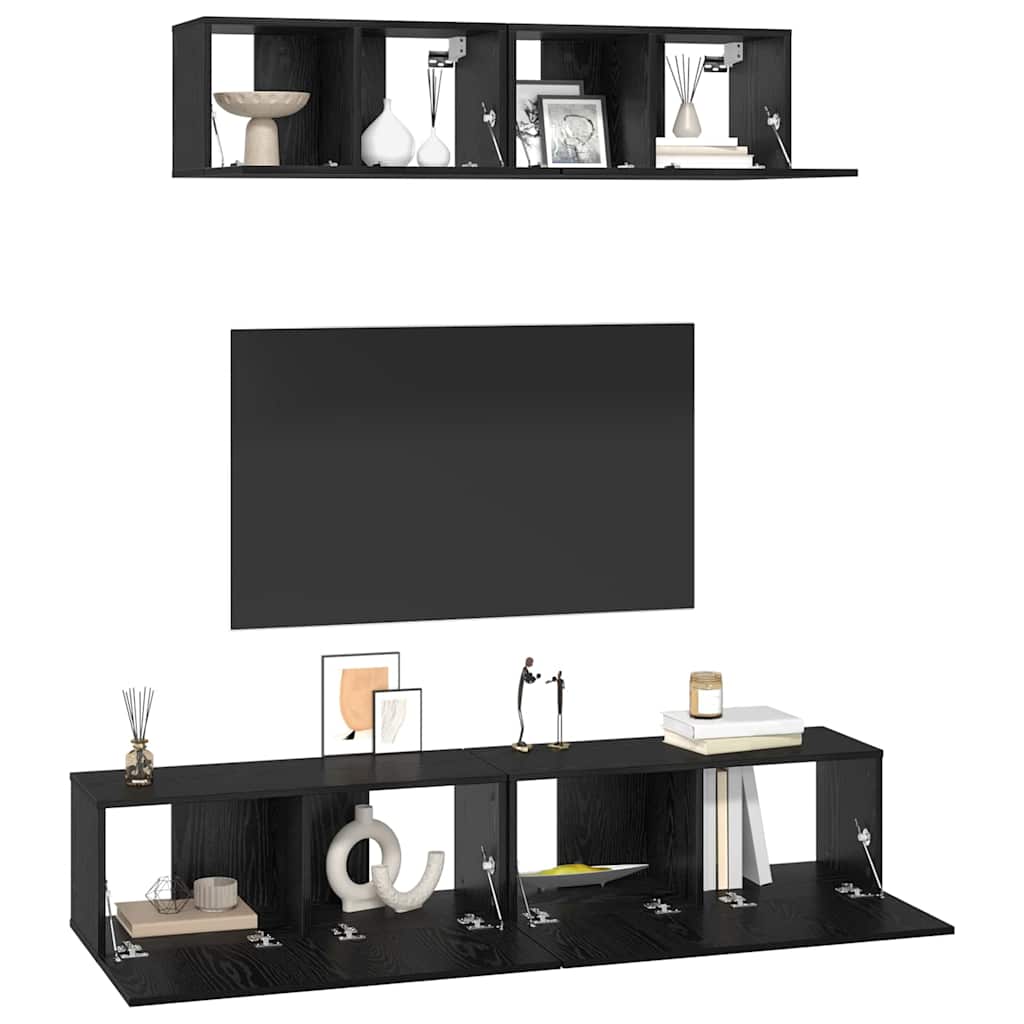 Set mobile TV 4 pcs Rovere Nero Legno multistrato