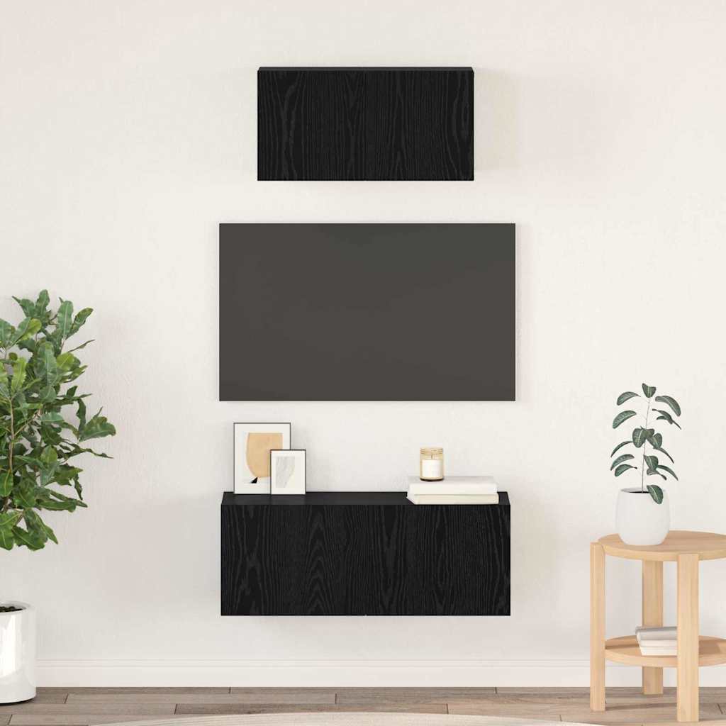 Set mobile TV 2 pcs Rovere Nero Legno multistrato
