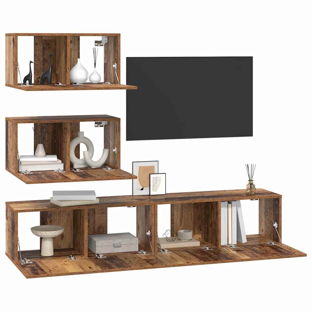 Set mobile TV 4 pcs Legno vecchio Legno multistrato