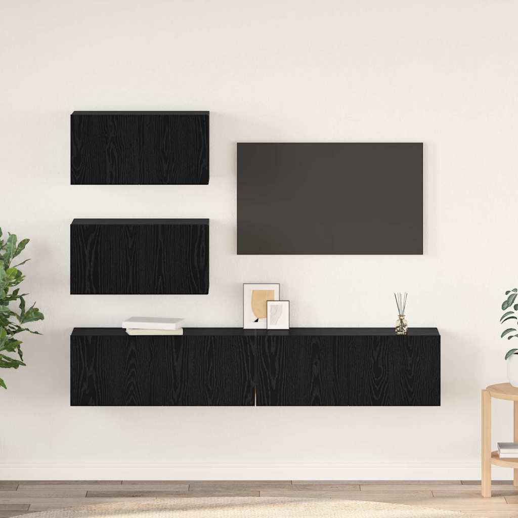 Set mobile TV 4 pcs Rovere Nero Legno multistrato