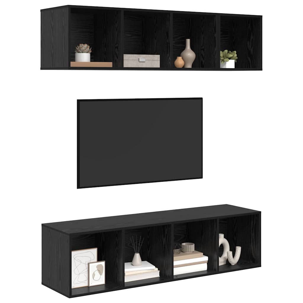 Set mobile TV 3 pcs Rovere Nero Legno multistrato
