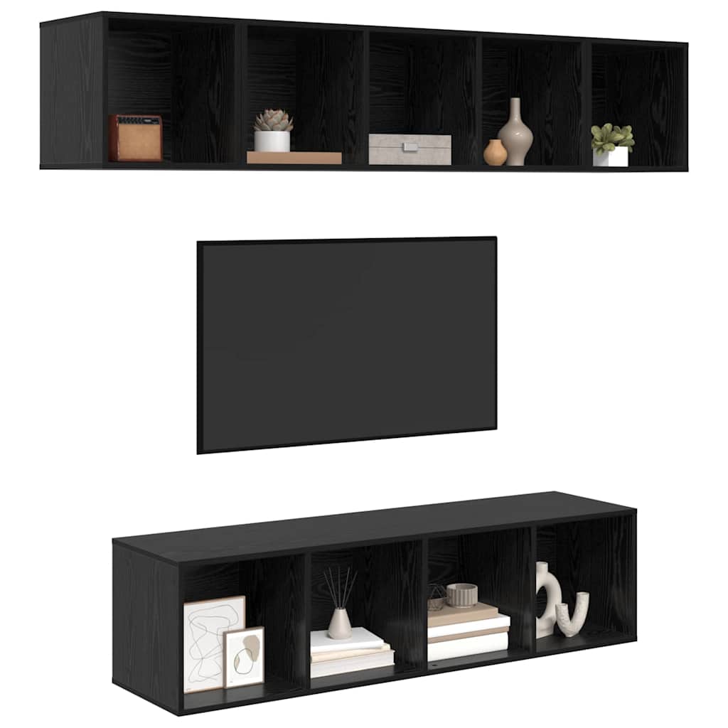 Set mobile TV 4 pcs Rovere Nero Legno multistrato