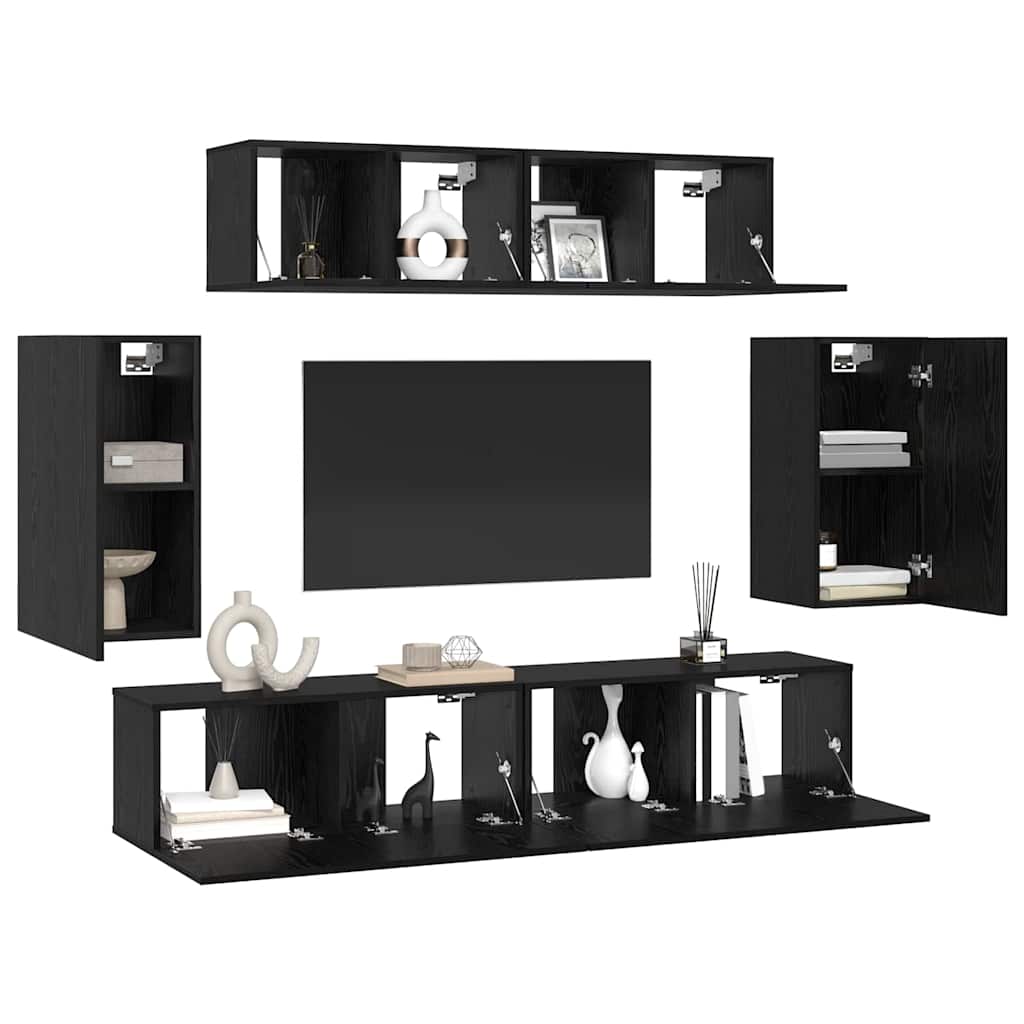 Set mobile TV 6 pcs Rovere Nero Legno multistrato