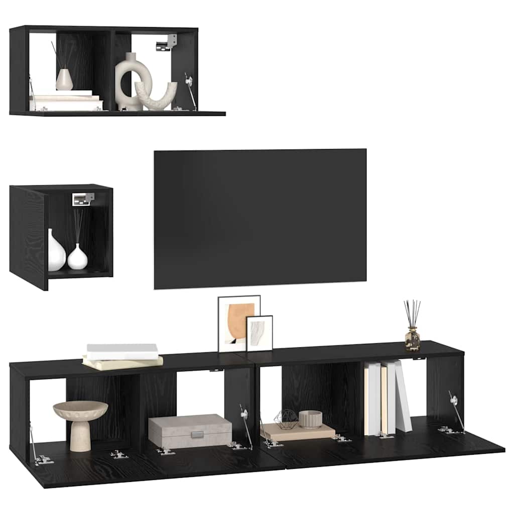 Set mobile TV 4 pcs Rovere Nero Legno multistrato