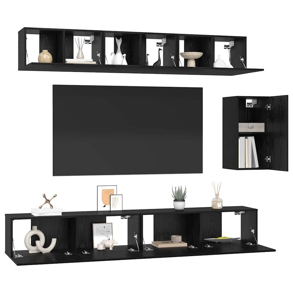 Set mobile TV con cassetto 6 pcs Rovere Nero Legno multistrato