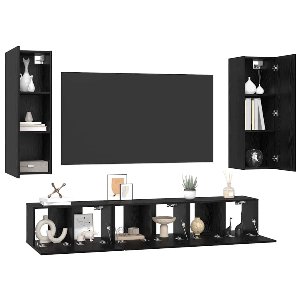 Set mobile TV 5 pcs Rovere Nero Legno multistrato