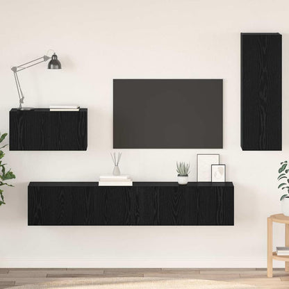 Mobile TV da Parete 4 pcs Rovere Nero Legno multistrato