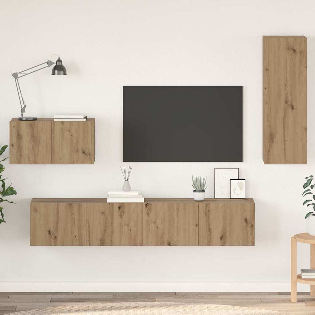 Mobile TV da Parete 4 pcs Rovere artigianale Legno multistrato