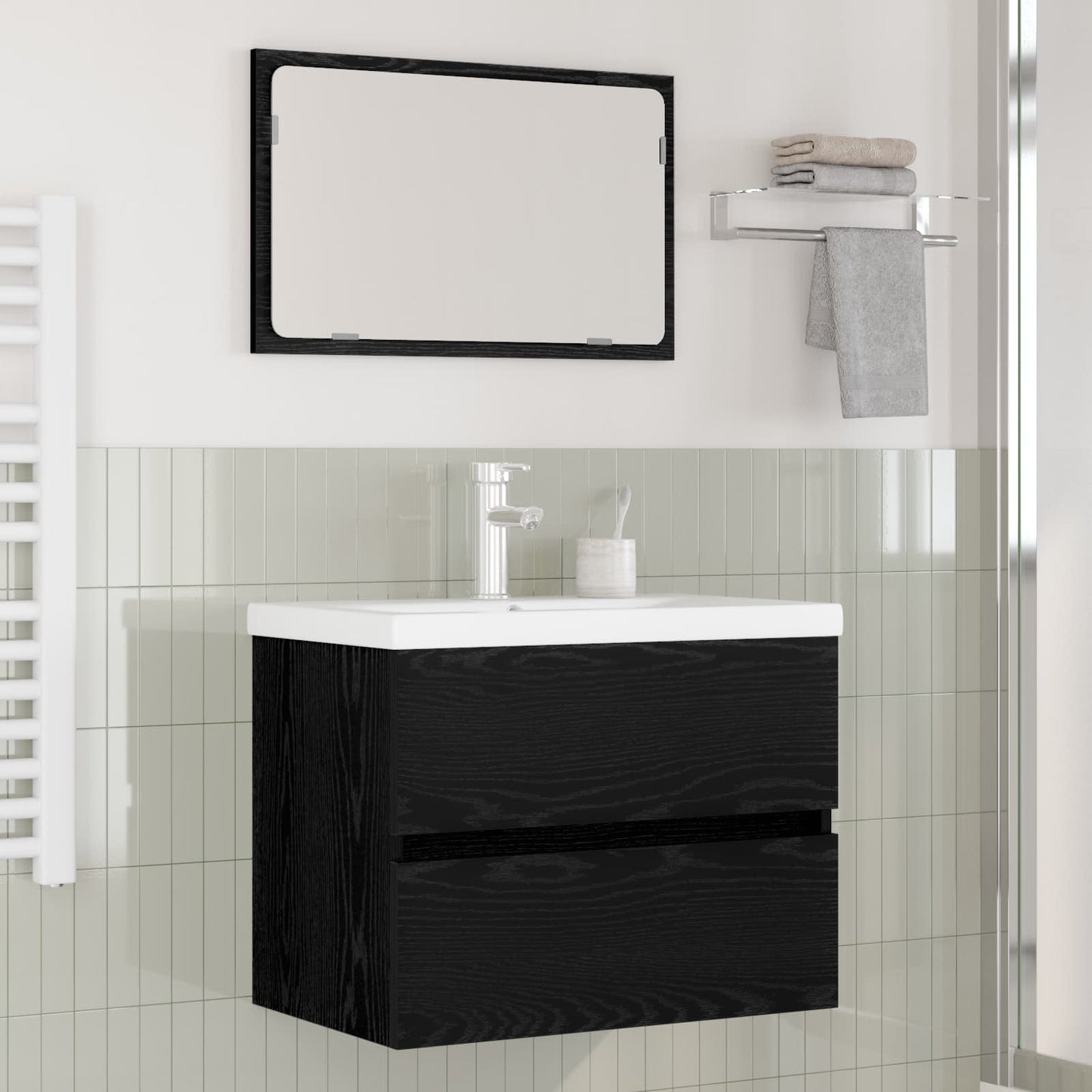 Set di mobili per il bagno 3 pcs Rovere Nero Legno multistrato