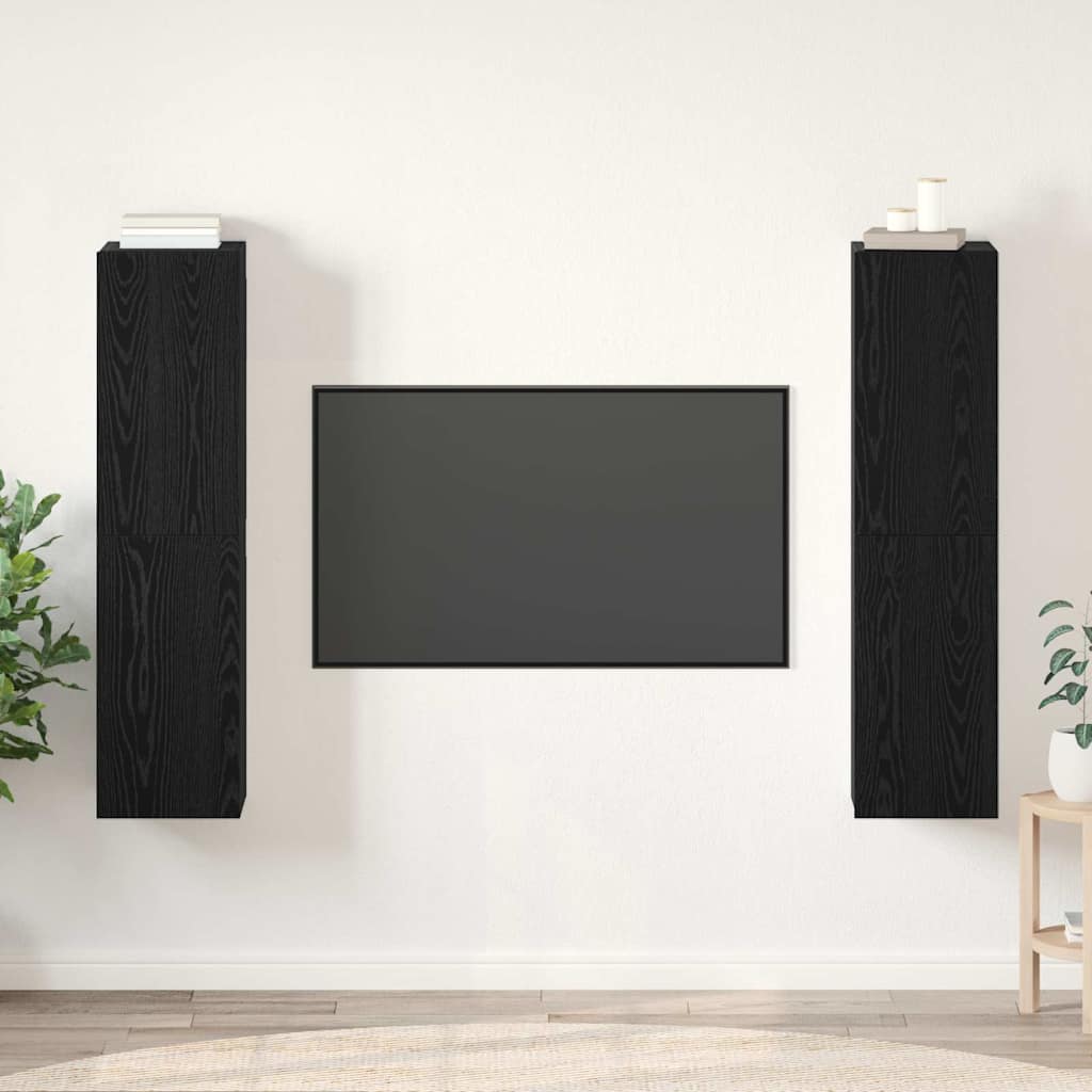 Set mobile TV Montaggio a parete Rovere Nero Legno multistrato