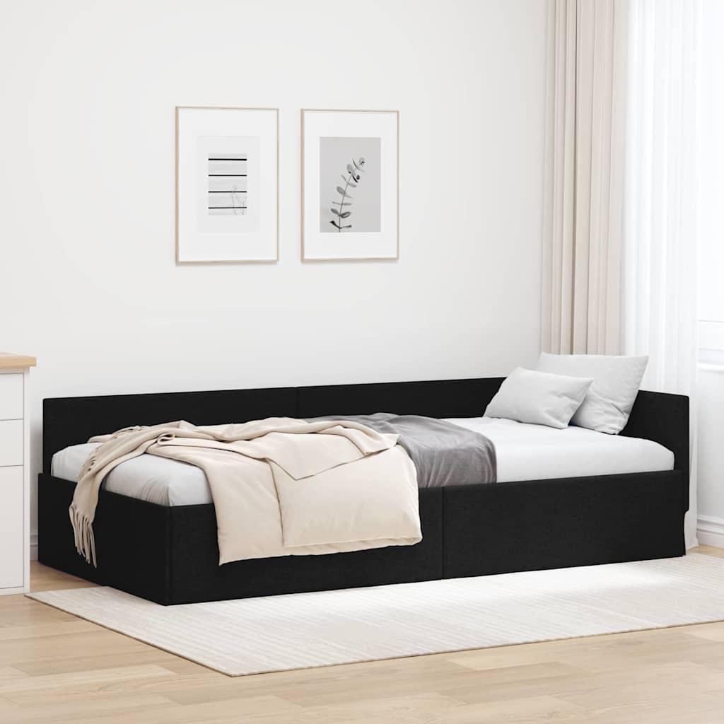 Cornice del letto ad angolo Nero 80 cm x 200 cm Tessuto