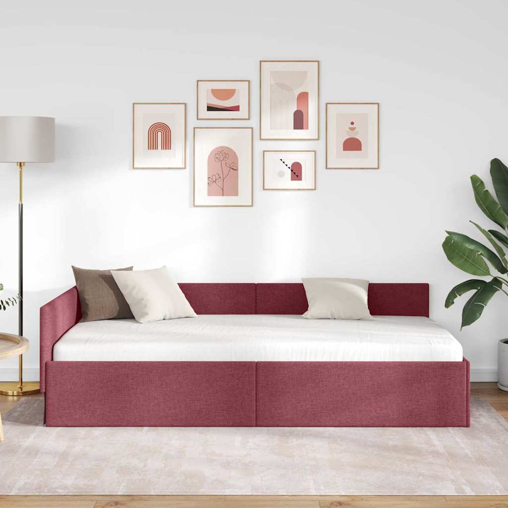 Cornice del letto ad angolo Rosso Vino 80 cm x 200 cm Tessuto