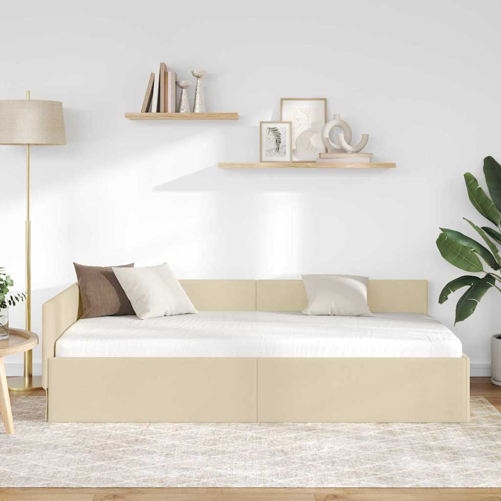 Cornice del letto ad angolo Crema 80 cm x 200 cm Tessuto